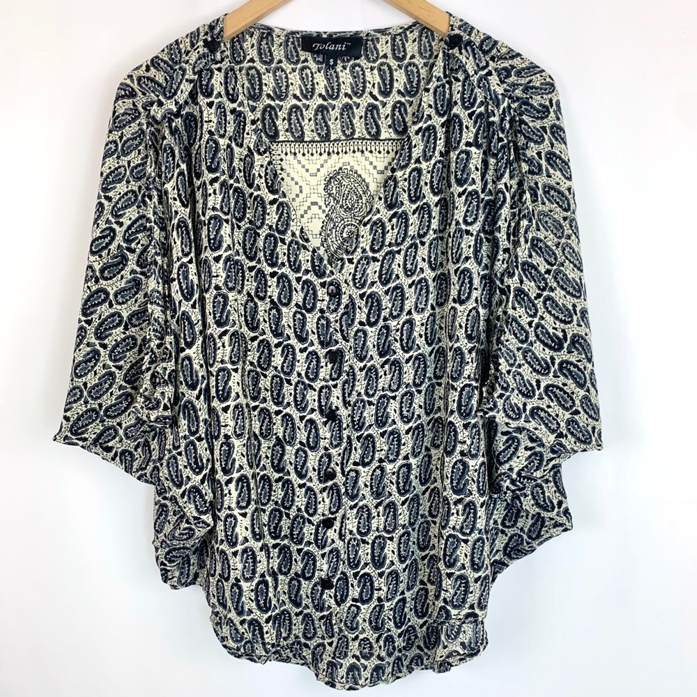 Tolani Paisley Silk Cold Shoulder navy Cream
